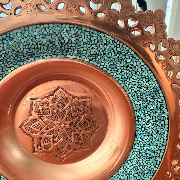 Handcrafted Copper and Turquoise Decorative Plate - Picture 2 of 5